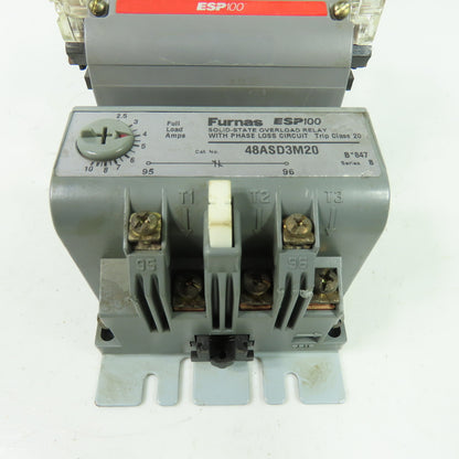 Furnas 14DST32A Size 1 10HP Motor Starter 600VAC 27A W/ 48ASD3M20 Overload Relay
