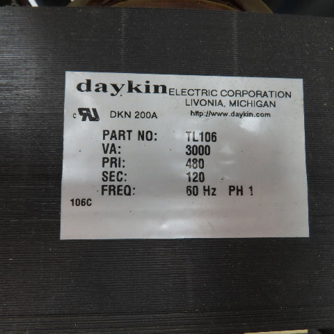 Daykin LTFS-15 Disconnect Transformer Pri 480V Sec 120V 25A Total VA 3000