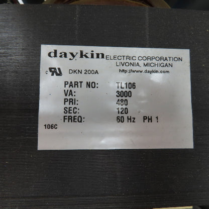 Daykin LTFS-15 Disconnect Transformer Pri 480V Sec 120V 25A Total VA 3000