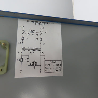 Daykin LTFS-15 Disconnect Transformer Pri 480V Sec 120V 25A Total VA 3000