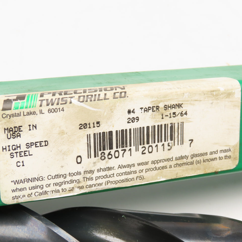 Precision Twist Drill 1-15/64" Diam. 2 Flute Drill Bit MT4 Shank 118°