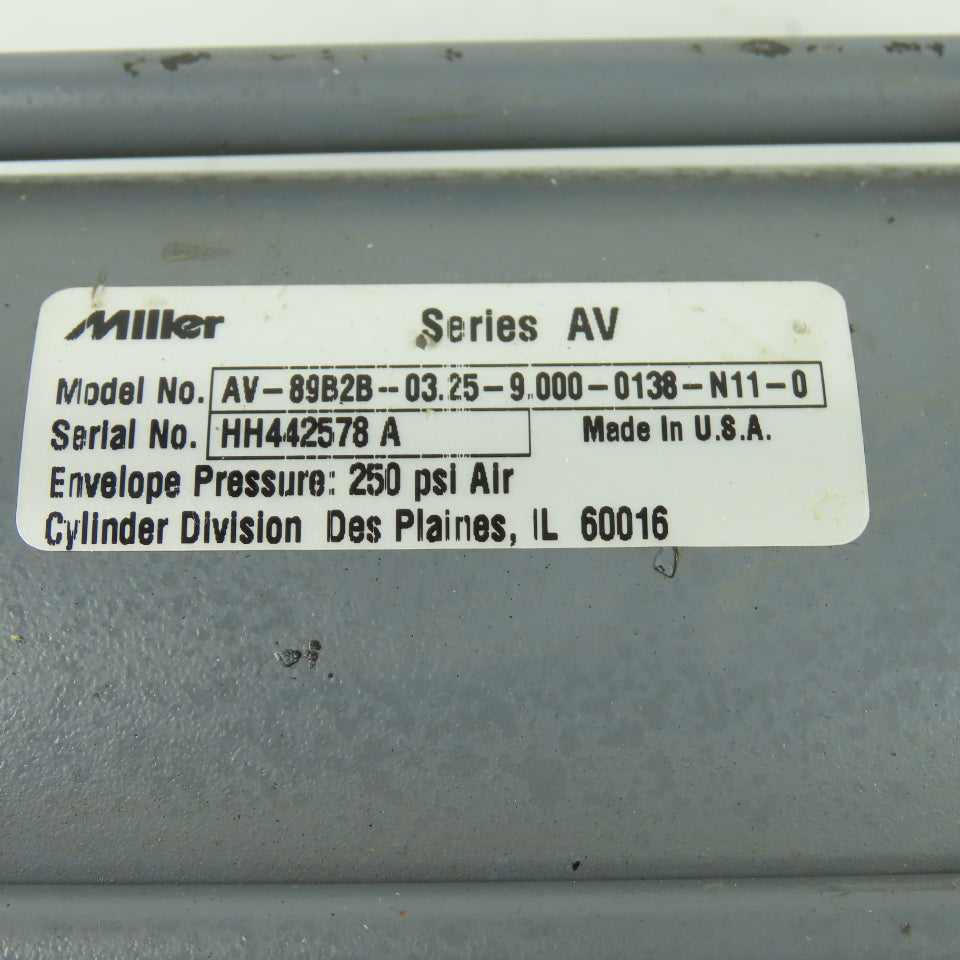 Miller AV-89B2B-03.25-9.000-0138-N11-0 Pneumatic Air Cylinder 3.25"Bore 9"Stroke