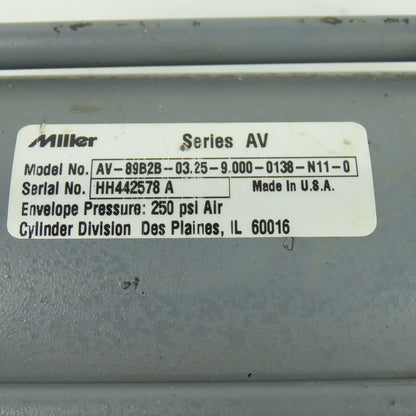 Miller AV-89B2B-03.25-9.000-0138-N11-0 Pneumatic Air Cylinder 3.25"Bore 9"Stroke