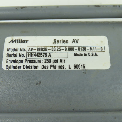 Miller AV-89B2B-03.25-9.000-0138-N11-0 Pneumatic Air Cylinder 3.25"Bore 9"Stroke