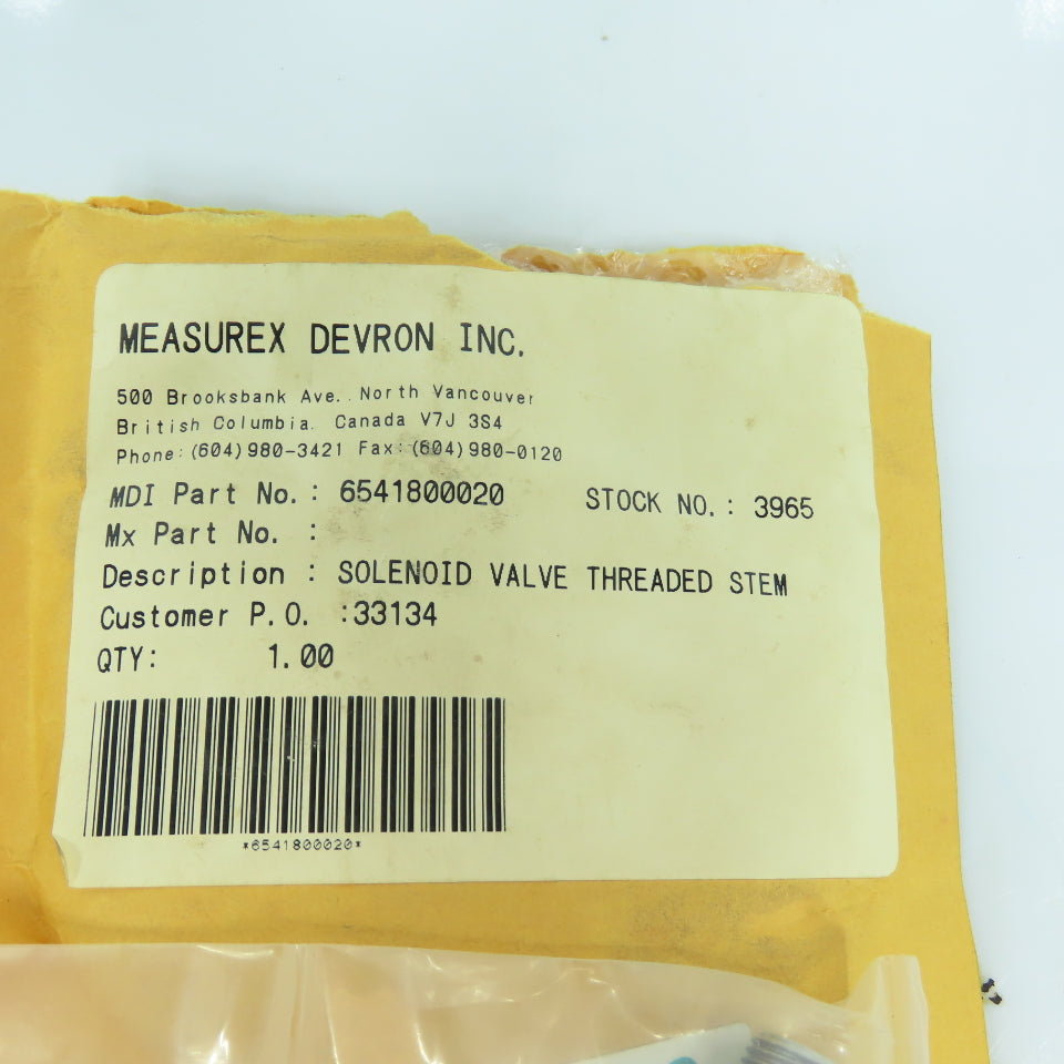Measurex 6541800020 Threaded Stem Solenoid Valve NEW