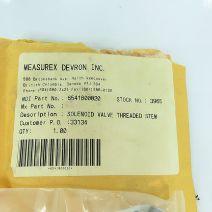 Measurex 6541800020 Threaded Stem Solenoid Valve NEW