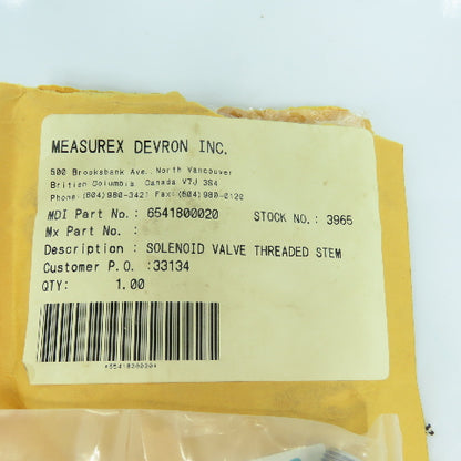 Measurex 6541800020 Threaded Stem Solenoid Valve NEW