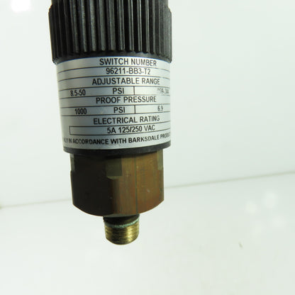 Barksdale 96211-BB3-T2 Pressure Switch 8.5-50PSI Range 125/250VAC 5A 1/4" NPT