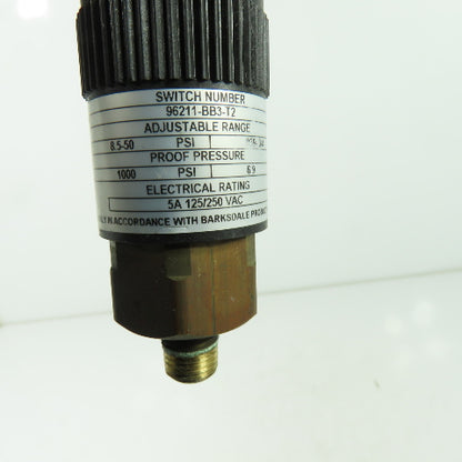 Barksdale 96211-BB3-T2 Pressure Switch 8.5-50PSI Range 125/250VAC 5A 1/4" NPT