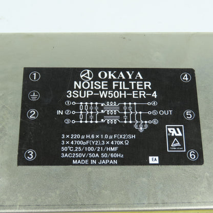 Okaya 3SUP-W50H-ER-4 Noise Filter 4700pF 3-Phase 250V 50A 50/60HZ