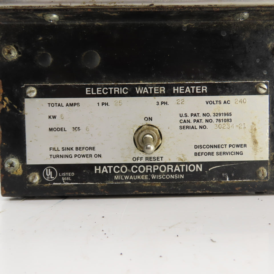 Hatco 3CS-6 6kW Electric Sanitizing Sink Water Heater 1/3PH 25/22A 240VAC