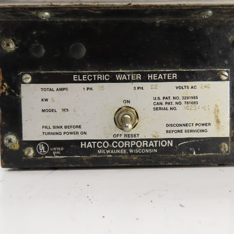 Hatco 3CS-6 6kW Electric Sanitizing Sink Water Heater 1/3PH 25/22A 240VAC