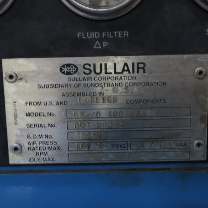 Sullair LS-20-100 100HP Rotary Screw Air Compressor 3Ph 480V 18,802 Hours