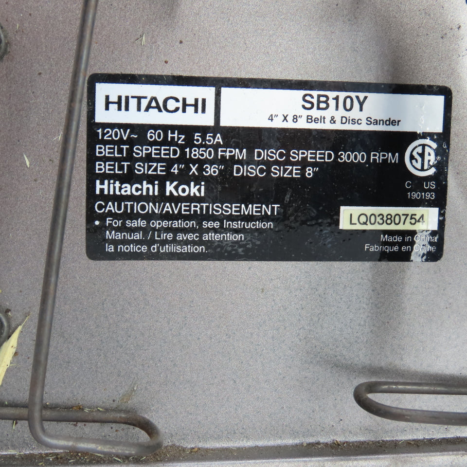 Hitachi SB 10Y 4" x 8" Disc/Belt Combo Sander Grinder 120V 1PH 5.5A Tested