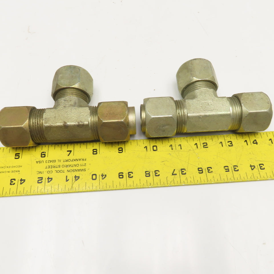 Parker 1" Steel Hydraulic Compression Tube TEE Fitting Lot Of 2