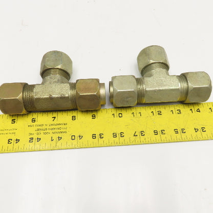 Parker 1" Steel Hydraulic Compression Tube TEE Fitting Lot Of 2