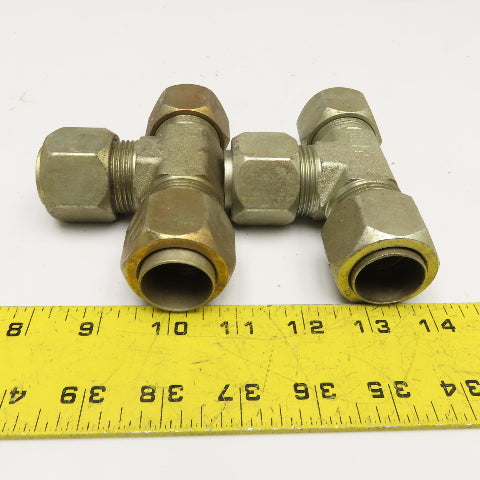 Parker 1" Steel Hydraulic Compression Tube TEE Fitting Lot Of 2