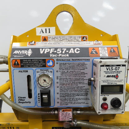 Anver VPF-57-AC 275 LB Two Pad Electric Side Gripper Vacuum Lifter 115V W/Cart