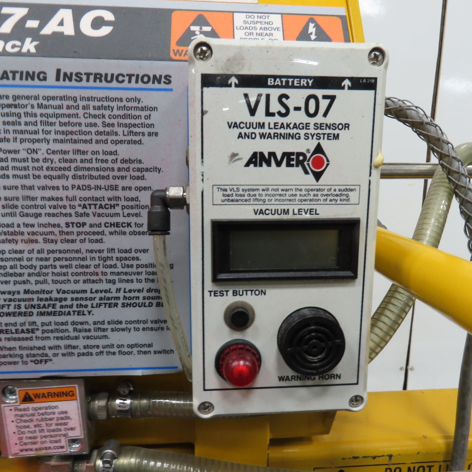 Anver VPF-57-AC 275 LB Two Pad Electric Side Gripper Vacuum Lifter 115V W/Cart