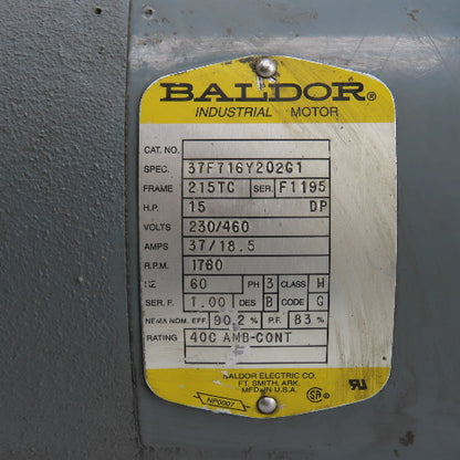 Baldor 37F716Y202G1 15HP AC Electric Spindle Motor 1760RPM 230/460V 3PH 215TC FR