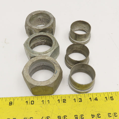 Parker 1-1/2" Steel Hydraulic Tube Compression Sleeve & Nut Lot Of 3
