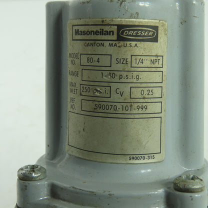 Masoneilan Dresser 80-4 Pneumatic Regulator 1/4" NPT 250PSI Max Inlet