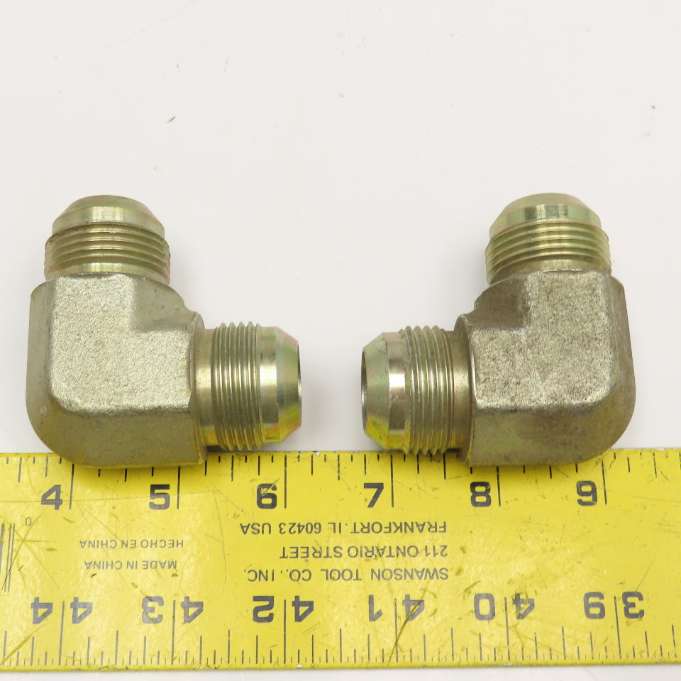 Parker 7/8" (-14) 1-3/16"-12 JIC Male x 7/8" JIC Male Elbow 90° Lot Of 2