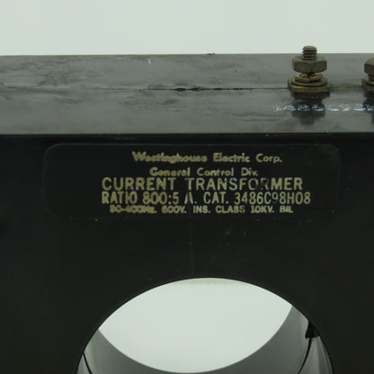 Westinghouse 3486C98H08 Current Transformer Ratio 800:5 A 600V 50-400Hz 10KV