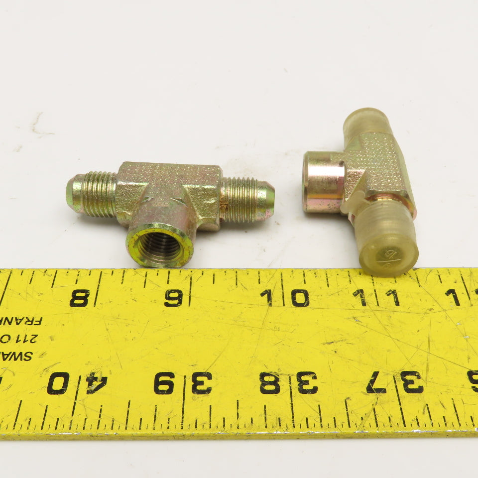 3/8" JIC x 1/4" NPT Female x 3/8" JIC Branch Tee Lot Of 2