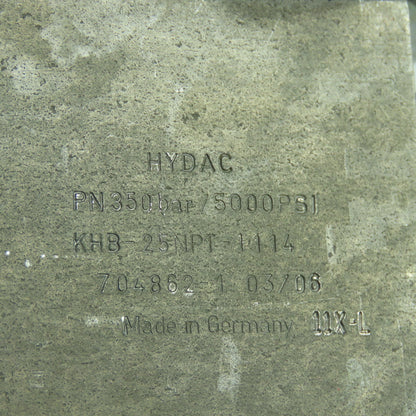 Hydac KHB-25NPT-1114 Ball Valve 350Bar 5000PSI 1" NPT