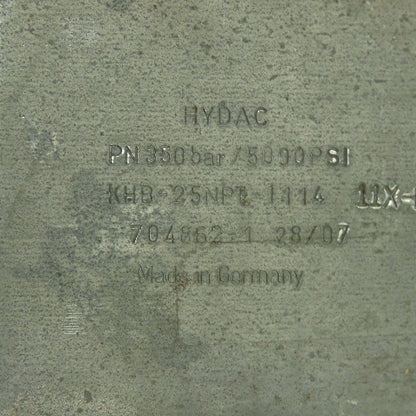 Hydac KHB-25NPT-1114 Ball Valve 350Bar 5000PSI 1" NPT