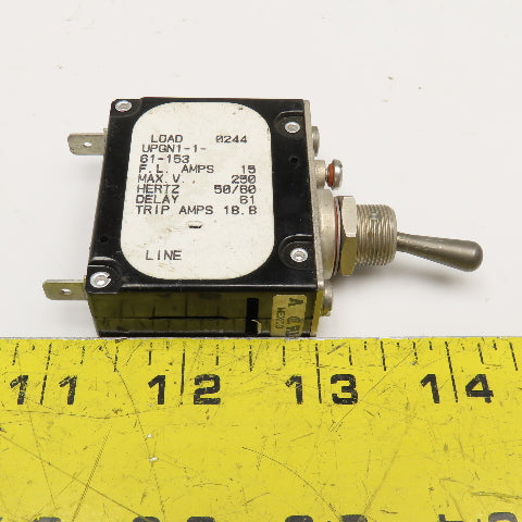 Airpax UPGN1-1-61-153 15A Hydraulic Magnetic Circuit Breaker