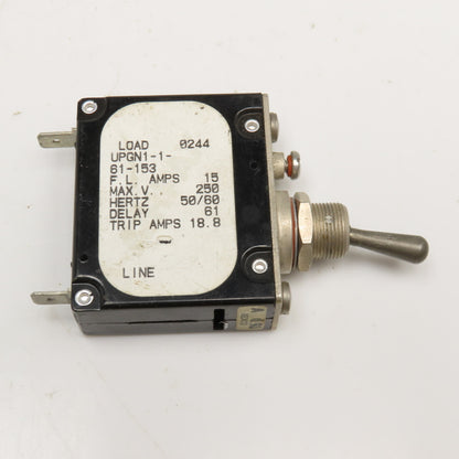 Airpax UPGN1-1-61-153 15A Hydraulic Magnetic Circuit Breaker