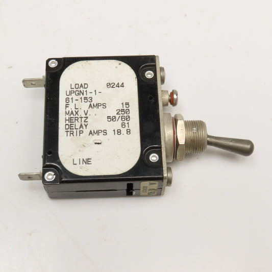 Airpax UPGN1-1-61-153 15A Hydraulic Magnetic Circuit Breaker
