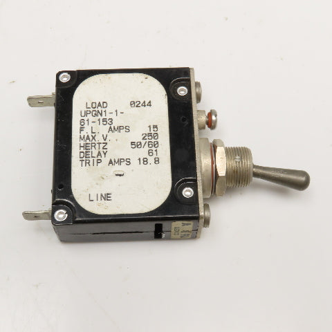 Airpax UPGN1-1-61-153 15A Hydraulic Magnetic Circuit Breaker