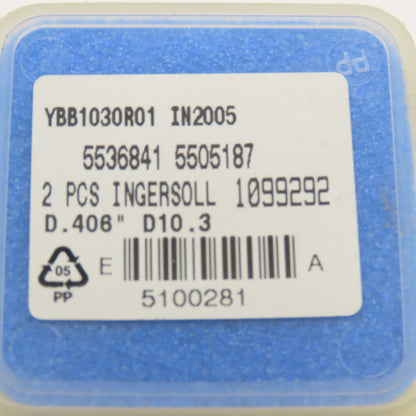 Ingersoll YBB1030R01 IN2005 Qwik Twist D.406" D10.3 Carbide Drill Head Box of 2