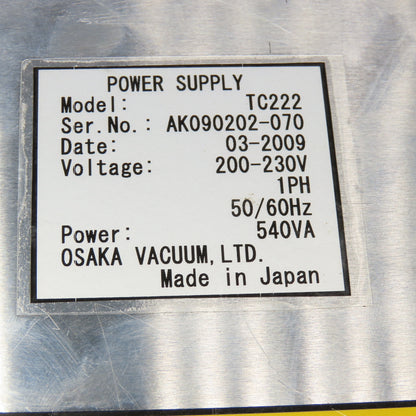 Osaka Vacuum TC222 200-230V 1Ph Input 540VA Power Supply