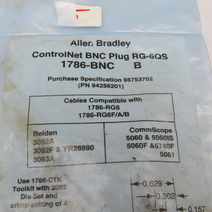 Allen Bradley 1786-BNC ControlNet Media Coaxial BNC Connector RG-6QS Lot Of 2