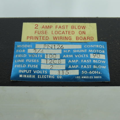 Minarik PN126 Blue Chip II 3/4HP DC Motor Speed Controller 115VAC In 90VDC Out