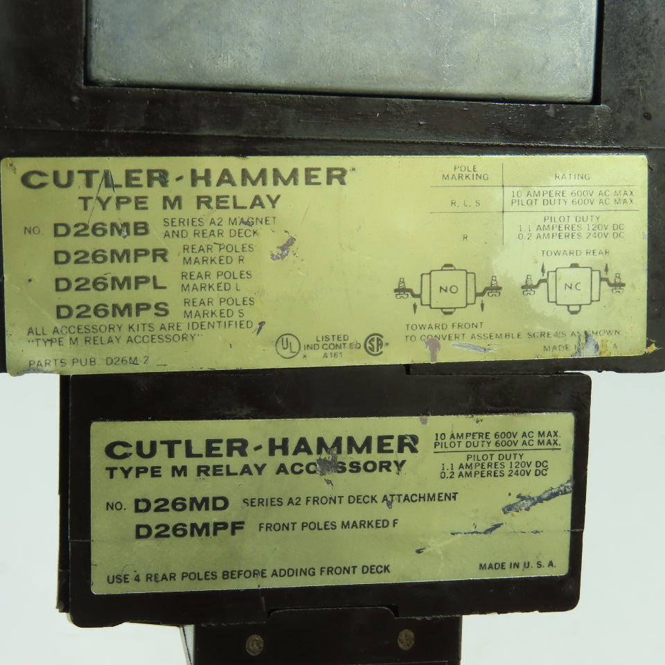 Cutler Hammer D26MPR Type M Relay 600VAC Max