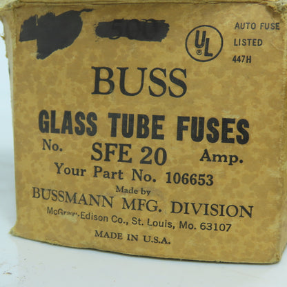 Bussmann FSE20 20A Amp Glass Tube Fuses 1/4" OD x 1-1/4" Long Lot Of 400