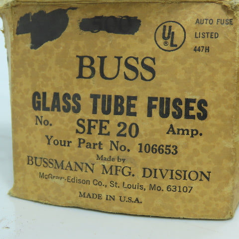 Bussmann FSE20 20A Amp Glass Tube Fuses 1/4" OD x 1-1/4" Long Lot Of 400