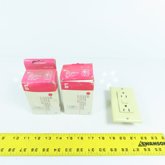 LG LGIS-15 SB 15 Amp Ground Fault GFCI Duplex Receptacle 125V "Ivory" Lot Of 2