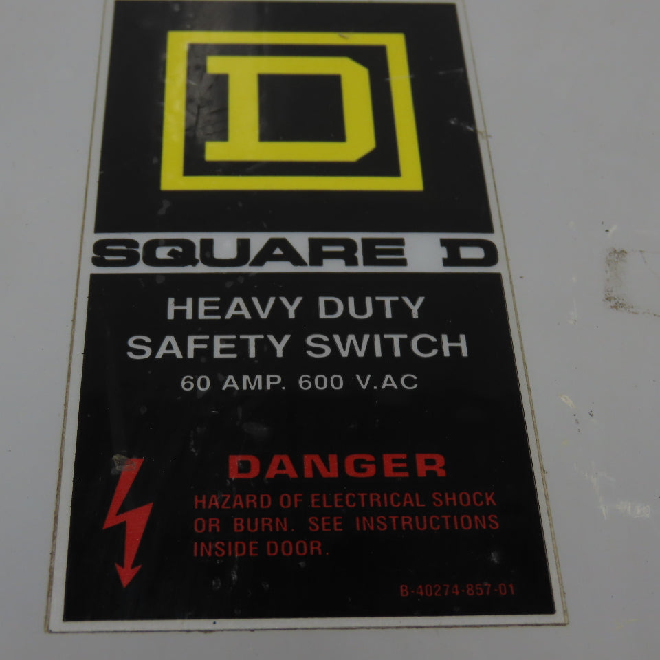 Square D H-362DX Krydon Heavy Duty Fusible Disconnect Switch 600VAC 60A 3Ph