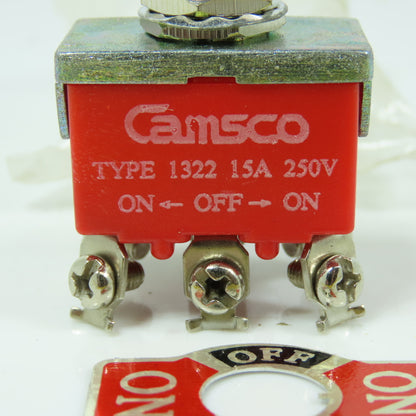 Camsco Type 1322 3-Position Snap Toggle Switch 15A 250V (On-Off-On) NEW