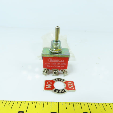 Camsco Type 1322 3-Position Snap Toggle Switch 15A 250V (On-Off-On) NEW