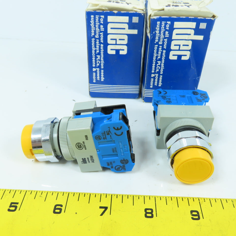 Idec ABW ABW210-Y 22mm Yellow Momentary Contact Push Button Switch Lot Of 2 NEW
