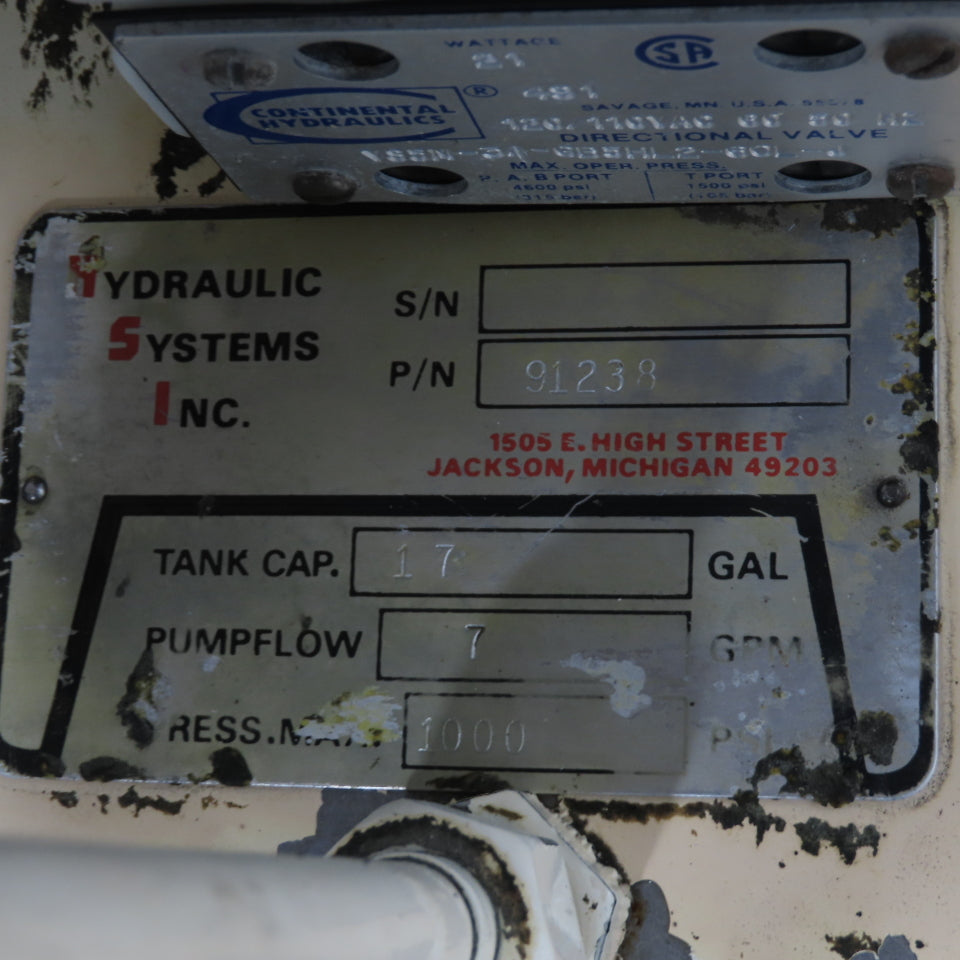 Hydraulic Systems 91238 17 Gallon Hydraulic Power Unit 7-1/2HP 23/460V 3Ph 7GPM