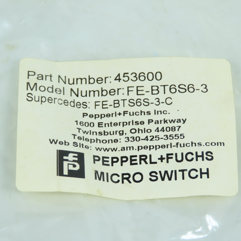 Pepperl+Fuchs 453600 FE-BT6S6-3 Fiber Optic Glass Micro Switch NEW