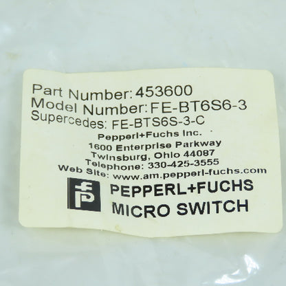 Pepperl+Fuchs 453600 FE-BT6S6-3 Fiber Optic Glass Micro Switch NEW